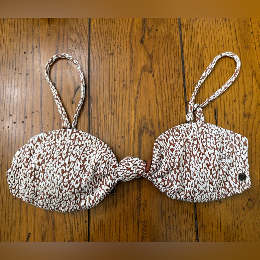Brown and White Patterned Bikini Top